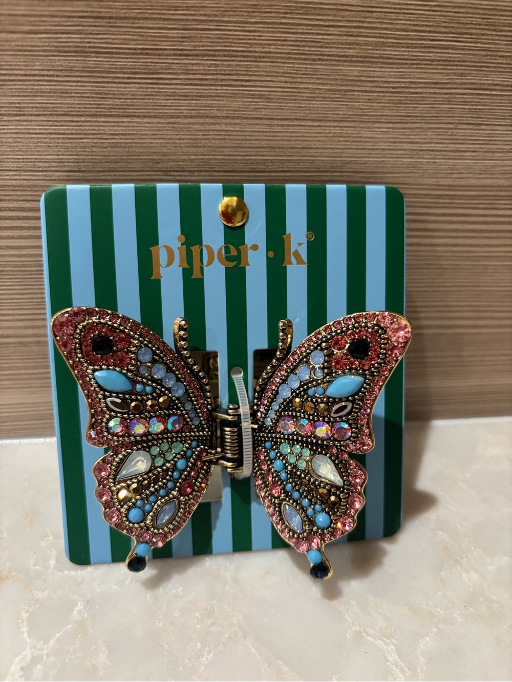 NWT Piper•k Jeweled Butterfly Hair Clip in Pink and Turquoise